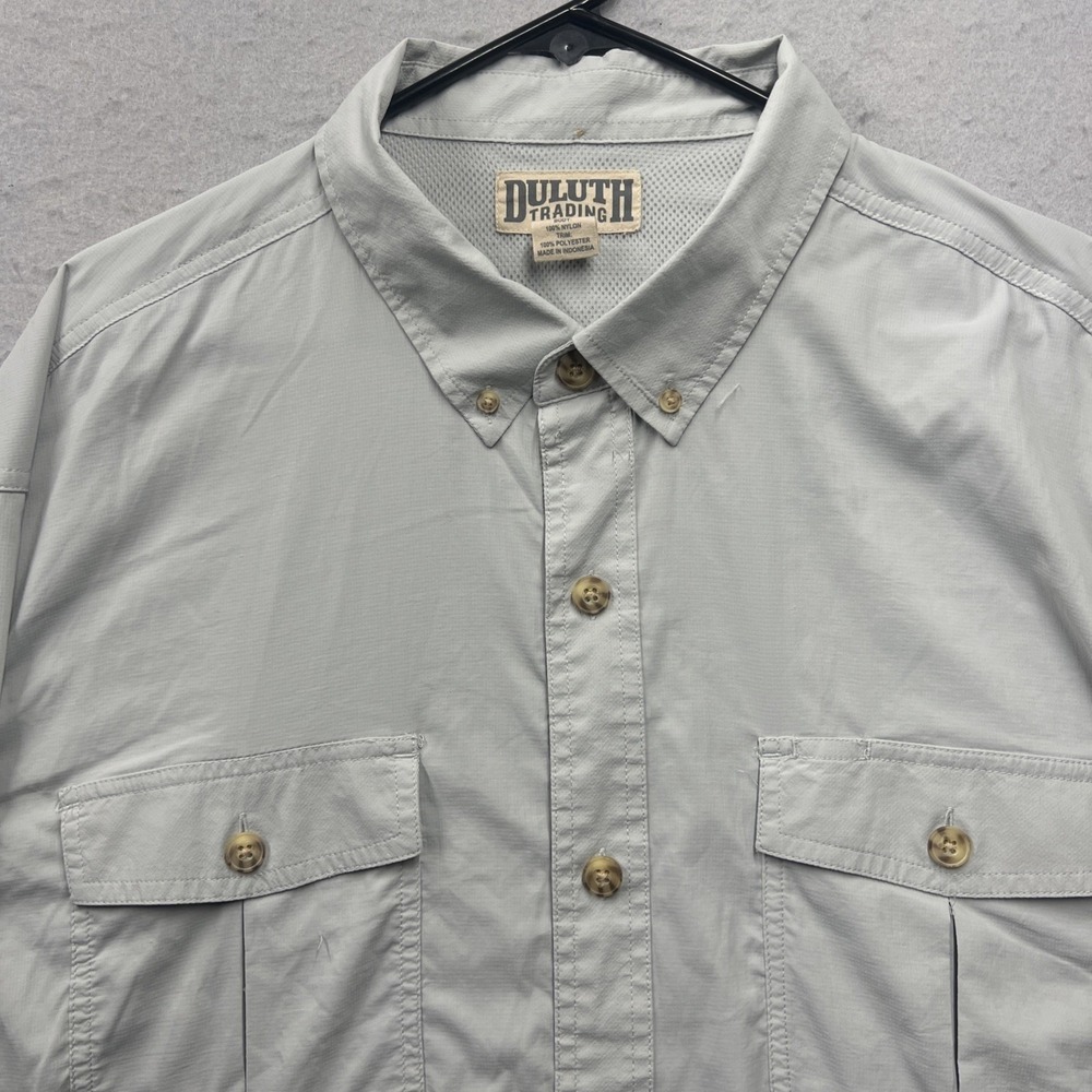 Duluth Trading Co Mens 2XL Button Up Shirt Grey Fishing Vented Back